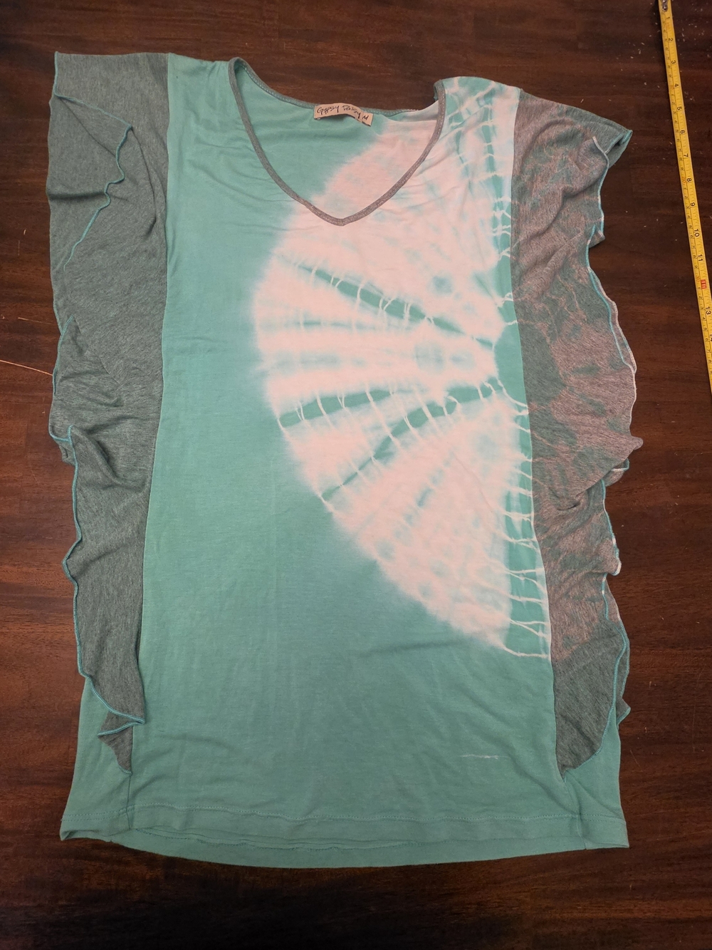Gypsy Daisy Boho Tie Dye Ruffle Side Tank Top Blouse Mint Green Pink Size Medium